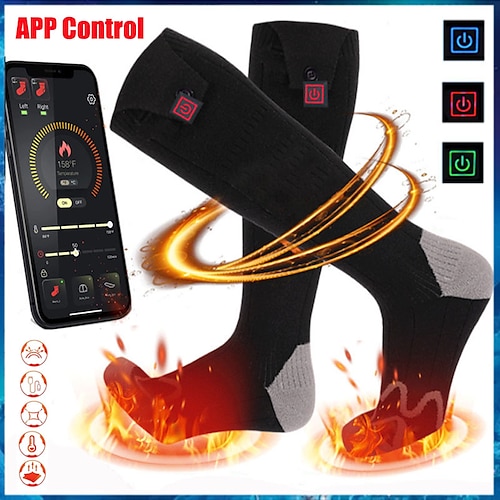 

Winter Warm Electric Socks, APP Control Battery, Heated Socks, Foot Warmer Socks, 3 Heat Settings, Cotton Thermal Socks, for Hunting/Outdoor Camping/Skiing/Hiking/Indoor Sleeping(without battery)