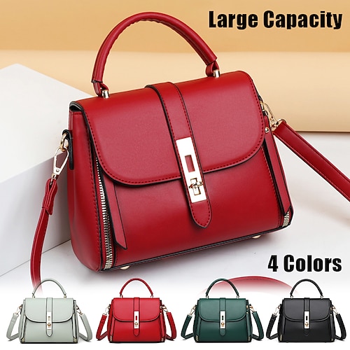 

Women's Handbag Crossbody Bag Shoulder Bag Boston Bag PU Leather Outdoor Daily Holiday Zipper Waterproof Durable Solid Color 1080 black 1080 red 1080 sky blue