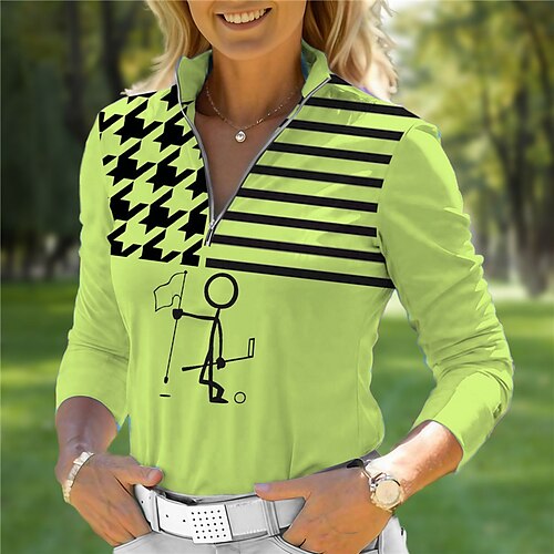 

Femme T-shirt POLO Chemise de golf Respirable Séchage rapide Evacuation de l'humidité manche longue Vêtements de golf Top Standard Zippé Col Montant Marrant Imprimé Printemps Automne Tennis Le golf