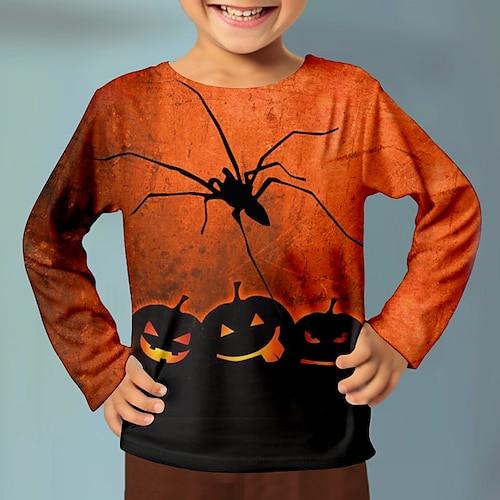 

dia das Bruxas Para Meninos 3D Abóbora SPIDER Camiseta Manga Longa Impressão 3D Outono Inverno Esportes Moda Roupa de rua Poliéster Infantil 3-12 anos Ao ar livre Casual Diário Normal