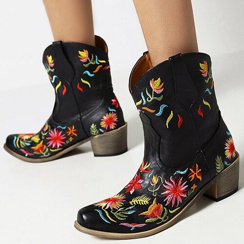 

Femme Bottes Bottes Cow boy Grandes Tailles Chaussures Vintage Soirée Extérieur Bottines Bottines Broderie Talon Bottier Vacances Rétro Vintage Mode Polyuréthane Floral Broderie Noir Blanche Rouge