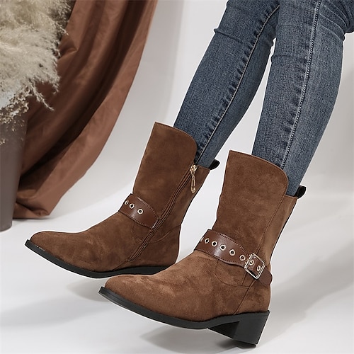 

Mulheres Botas Sapatos de camurça Tamanhos Grandes Botins Botins Ao ar livre Diário Botas Botas Tornozelo Inverno Presilha Salto de bloco Salto Robusto Dedo Apontado Vintage Clássico Casual Camursa