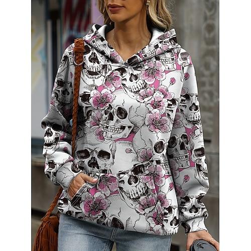 

Mujer Sudadera de Halloween Pull-over Activo Deportes Bolsillo delantero Rosa Azul Piscina Gris Floral Cráneos Víspera de Todos los Santos Casual Sudadera Manga Larga Top Microelástico Otoño invierno