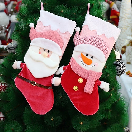 

Large Christmas Stockings, Pink White Knitted Snowman Santa Claus Christmas Stockings Fireplace Hanging Stockings for Family Christmas Xmas Character Holiday Season Party Decor