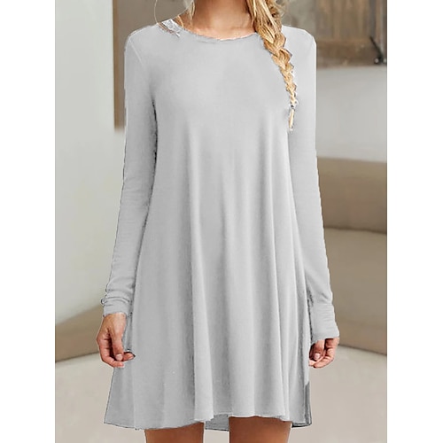 

Women's Casual Dress Plain Dress SpringDress Mini Dress Ruched Daily Date Going out Active Fashion Crew Neck Long Sleeve 2023 Loose Fit Black White Green Color S M L XL XXL Size