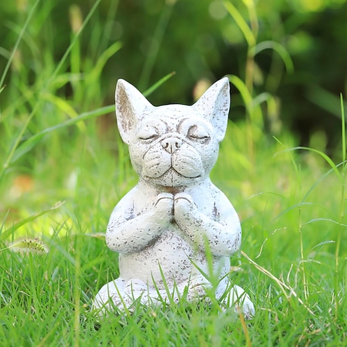 

Meditating Dog Statue - Resin Meditating French Bull Dog Statue | Cute Decorative Home Ornaments Waterproof Statue Decor for Garden, Lawn, Indoor, Table, Backyard