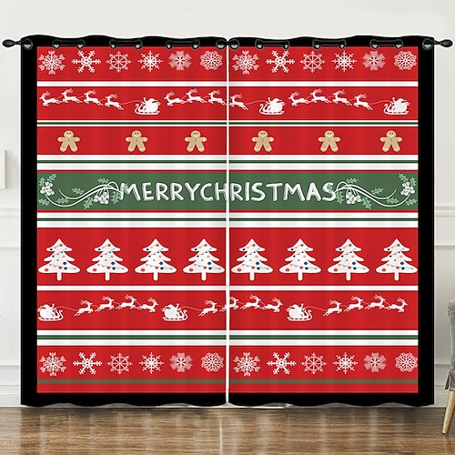 

Painéis vermelhos de cortinas de natal para quarto, decoração de casa, cortinas de série de natal, cortinas blackout de natal em floco de neve