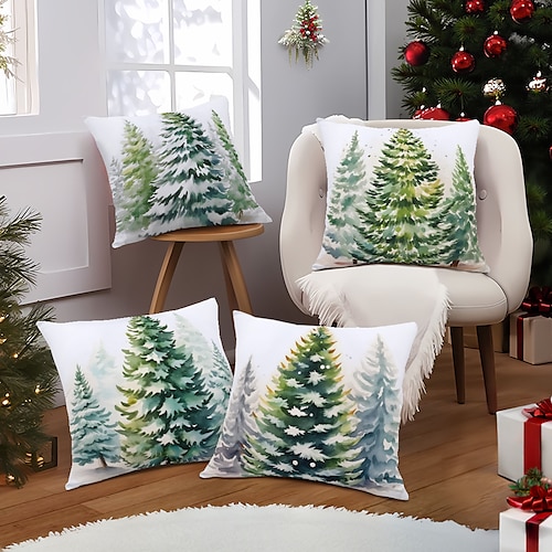 

Housse de coussin double face en forme d'arbre de noël, taie d'oreiller carrée décorative douce, pour chambre à coucher, salon, canapé, chaise, 4 pièces