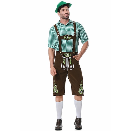  Μπύρα Oktoberfest Lederhosen Πουκάμισο βαυάρος βαυάρος Γερμανικά Λιβάδια Ανδρικά Πανί παραδοσιακού στυλ Μπλούζα Κοντά Παντελονάκια Καπέλο