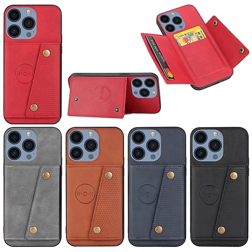 

téléphone Coque Pour iPhone 15 Pro Max Plus 14 13 12 11 X XR XS 8 7 Coque Arriere Avec Support Coque Anti-Chocs Avec porte-cartes Rétro TPU faux cuir