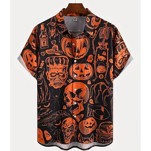 

Хэллоуин скелет череп тыква гавайские рубашки рубашка Алоха рубашка с принтом для мужчин и взрослых 3d принт отпуск вечеринка Хэллоуин
