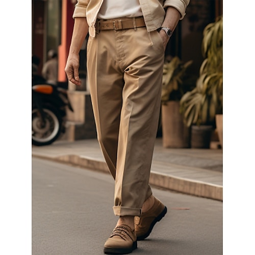 

Homme Pantalon Chino Pantalon chino Pantalon plissé Poche Plein Confort Respirable Extérieur du quotidien Sortie Mélange de Coton Mode Décontractées Kaki