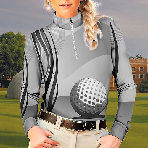 

Damen poloshirt Golfhemd Atmungsaktiv Schnelltrocknend Feuchtigkeitsableitung Langarm Golfbekleidung Golfkleidung Regular Fit Zip Stehkragen Lustig Bedruckt Frühling Herbst Tennis Golfspiel Pickleball