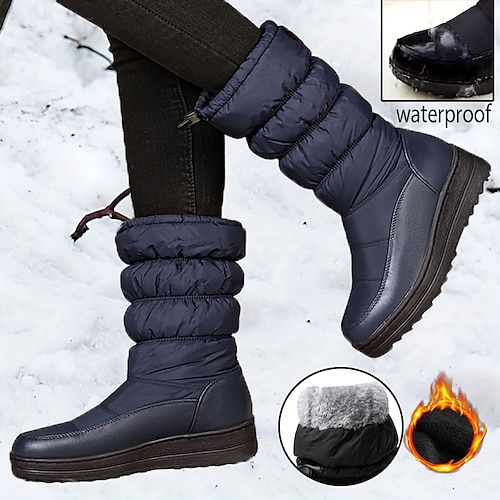 

Damen Stiefel Schneestiefel Übergrössen Stiefeletten Täglich Stiefeletten Stiefeletten Winter Keilabsatz Runde Zehe Minimalismus PU Gummiband Feste Farbe Schwarz Blau