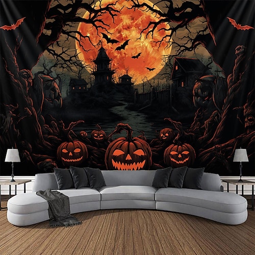 

Halloween Pumpkin Hanging Tapestry Wall Art Large Tapestry Mural Decor Photograph Backdrop Blanket Curtain Home Bedroom Living Room Decoration Halloween Decorations