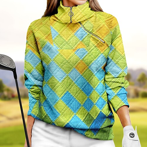 

Mujer Sudadera con capucha de golf Jersey de golf Sudadera Golf Mantiene abrigado Transpirable Dispersor de humedad Manga Larga Ropa de golf Camiseta Ajuste regular 1/4 cremallera Cuello alto Plaid