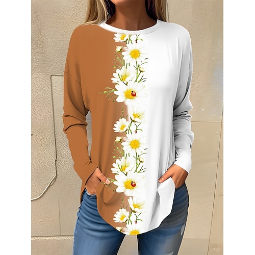 

Mujer Camiseta Amarillo Rosa Azul Piscina Floral Estampado Manga Larga Festivos Fin de semana Básico Escote Redondo Ajuste regular Flor Pintura Primavera Otoño