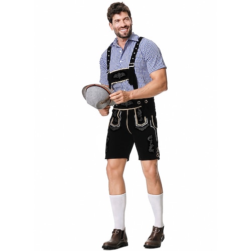  Μπύρα Oktoberfest Στολές Lederhosen Πουκάμισο βαυάρος βαυάρος Γερμανικά Λιβάδια Ανδρικά Πανί παραδοσιακού στυλ Μπλούζα Κοντά Παντελονάκια Καπέλο