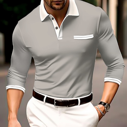 

Homens Polos de botões Camisa de golfe Casual Esportes Lapela Manga Longa Moda Básico Tecido Botão Primavera Outono Normal Branco Vermelho Azul Cinza Escuro Cinzento Polos de botões