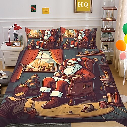 

Juego de funda nórdica navideña, juego de cama rojo con árbol de Navidad negro, estilo navideño, diseño navideño, decoración del hogar