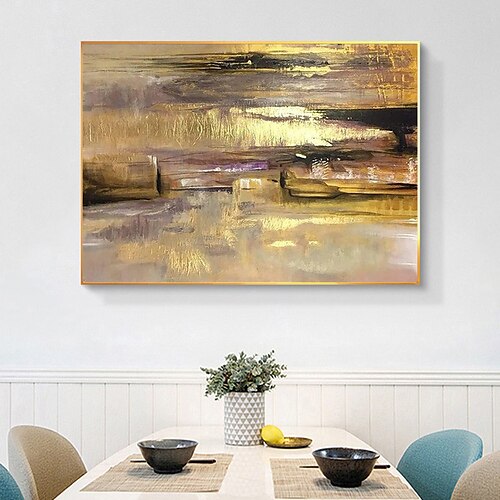 

Large Gold Original Painting Morden Abstract Canvas Painting Modern Panoramic Sunset Wall Art For Living Room Bedroom Therapy Office Rolled Canvas (No Frame)