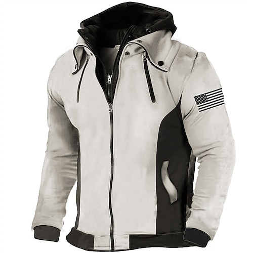 

Tactical Military Graphic Prints National Flag Fashion Daily Casual Men's Hoodie Outerwear Zip Hoodie Vacation Going out Streetwear Hoodies Light Grey Beige Hooded Print Fall & Winter Designer