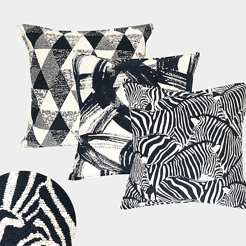 

Nueva funda de almohada para sofá jacquard de chenilla con patrón de animales en blanco y negro de estilo ins, cojín cuadrado para habitación de muestra de dormitorio