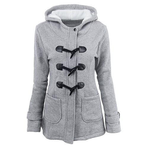 

Women's Fleece Park Winter Hoodie Jacket Fall Botton Teddy Coat with Hood Short Coat Windproof Warm Simple Casual Daily Street Jacket Long Sleeve with Pockets Dark