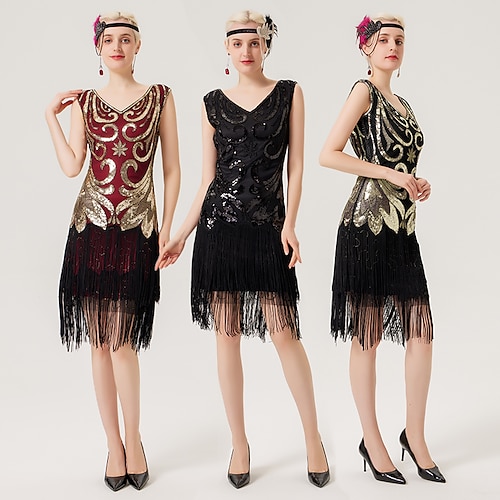 

Les rugissantes années 20 1920s Robe de cocktail Robe vintage Robe à clapet Robe Robes de bal Robe d'Halloween Gatsby le magnifique Charleston Femme Paillettes Franges Cosplay Costume Soirée Retour