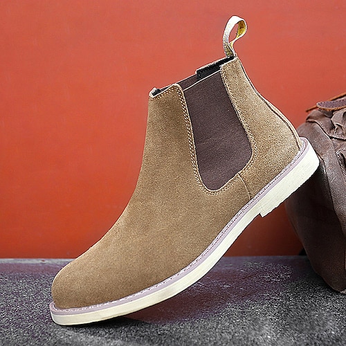 

Men's Boots Chelsea Boots Dress Shoes Fleece lined Vintage British Daily Cowhide Warm Comfortable Slip Resistant Booties / Ankle Boots Loafer Brown Khaki Beige Fall Winter