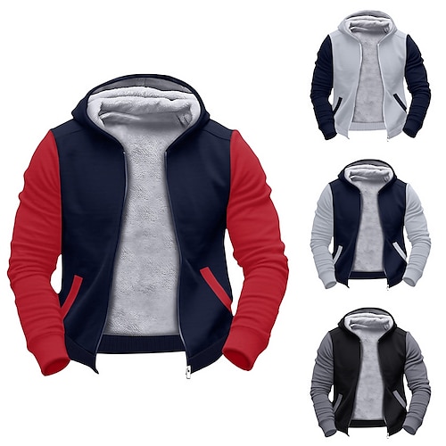 

Herren Hoodie Sweatshirt Kapuze Kapuzenshirt mit durchgehendem Reißverschluss Hoodie Jacke Fuzzy-Sherpa Schwarz Rote Dunkelgray Grau Mit Kapuze Farbblock Sport Natur Täglich Festtage Strassenmode