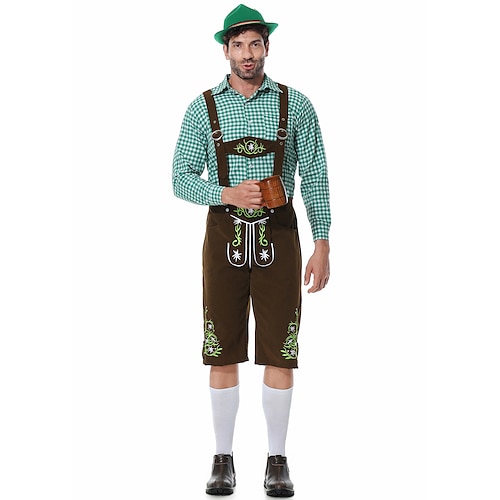  Μπύρα Oktoberfest Lederhosen Πουκάμισο βαυάρος βαυάρος Γερμανικά Λιβάδια Ανδρικά Πανί παραδοσιακού στυλ Μπλούζα Κοντά Παντελονάκια Καπέλο