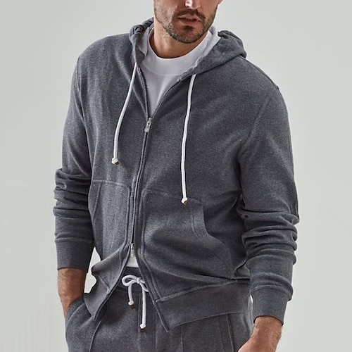 

Herren Hoodie Sweatshirt Kapuze Kapuzenpullover mit Reißverschluss Oberbekleidung Dunkelgray Mit Kapuze Glatt Sport Natur Täglich Festtage Strassenmode Cool Brautkleider schlicht Frühling Herbst