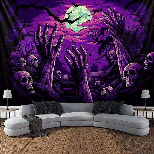 

Halloween-Garveyard-Hängeteppich, Wandkunst, großer Wandteppich, Wanddekoration, Fotohintergrund, Decke, Vorhang, Zuhause, Schlafzimmer, Wohnzimmer, Dekoration, Halloween-Dekorationen