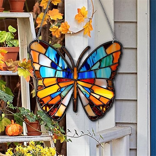 

1pc Butterfly Stained Suncatcher - Stained Glass Window Hanging For Home, Office, Kitchen And Living Room Decor