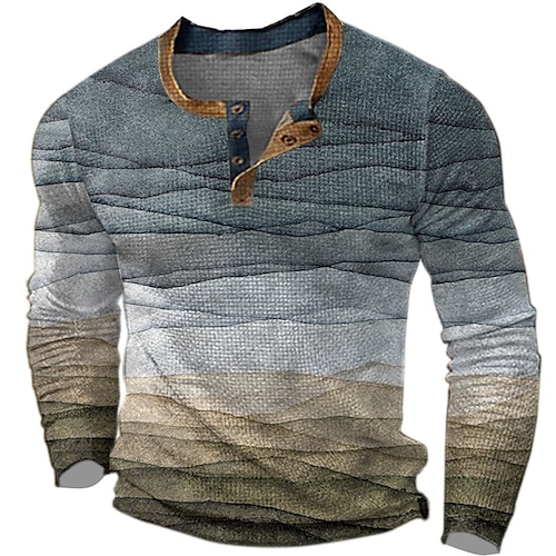 

maglione a righe mens camicia grafica blocco di colore fashion designer casual 3d stampa henley waffle tee sport all'aria aperta vacanza festival luce blu viola multicolore cotone onde