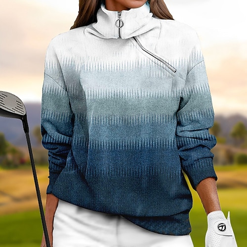 

Femme Pull de golf Sweat Golf Chaud Respirable Evacuation de l'humidité manche longue Vêtements d'extérieur de golf Top Standard 1/4 Zip Col Montant Dégradé de Couleur Printemps Automne Tennis Le