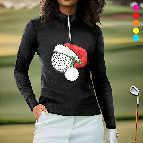 

Mulheres Camisa polo de caminhada Camisa de golfe Respirável Secagem Rápida Pavio Humido Manga Longa Vestuário de golfe Roupas de golfe Normal Zíper Colarinho Alto Estampado Primavera Outono Tênis