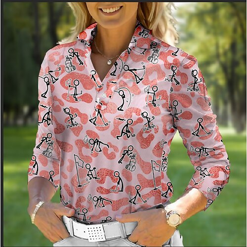 

Mulheres Camisa polo de caminhada Camisa de golfe Pólo de botões Respirável Secagem Rápida Pavio Humido Manga Longa Vestuário de golfe Roupas de golfe Normal Estampado Primavera Outono Tênis Golfe