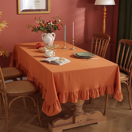 

Gebrannte orangefarbene Tischdecke aus 100 % Baumwolle, Tischdecke im Landhausstil, ovales Rechteck für Picknick, Hochzeit, Essen, Ostern, Heimdekoration in der Küche