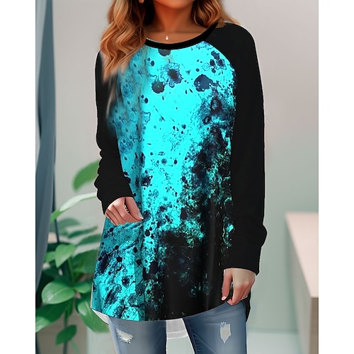 

Women's T shirt Tee Yellow Pink Blue Tie Dye Print Long Sleeve Daily Weekend Basic Round Neck Regular Fit Painting Spring Fall