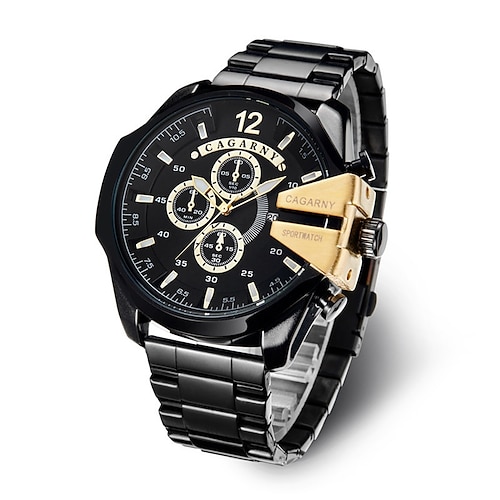 

Reloj cagarny para hombre, relojes de cuarzo de acero inoxidable dorado y negro para hombre, reloj deportivo a la moda para hombre, reloj masculino zegarek meski