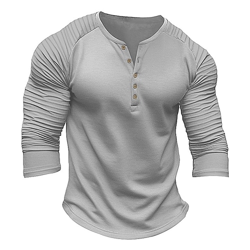 

Herren T Shirt Henley Shirt T-Shirt langarmshirt Glatt Schlankes Plissee Henley Strasse Urlaub Langarm Bekleidung Modisch Designer Basic