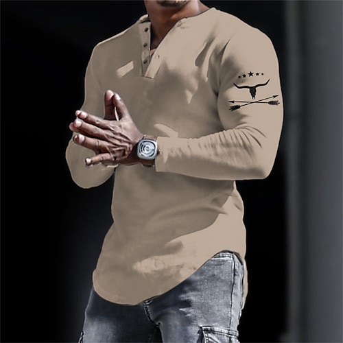 

Graphic Cowboy Modisch Täglich Brautkleider schlicht Herren 3D-Druck Henley Shirt Casual Festtage Ausgehen T-Shirt Schwarz Weiß Gelb Langarm Henley Hemd Frühling Herbst Bekleidung S M L XL XXL 3XL