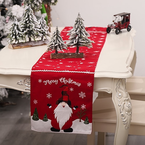 

Red Christmas Table Runner with White Snowflake,Seasonal Winter Xmas Party Decoration Holiday Indoor Home Kitchen Decor