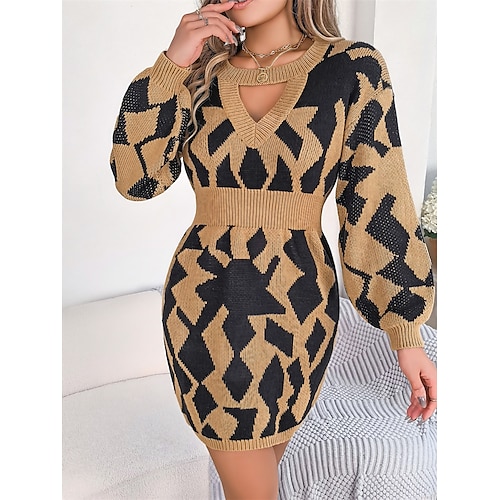 

Mulheres Vestido de moletom Gola Redonda Estriado Tricotar Acrílico Patchwork Vazado Tricotado Outono Inverno Longo Ao ar livre Diário Feriado Moda Roupa de rua Sensual Manga Longa Bloco de cor Verde