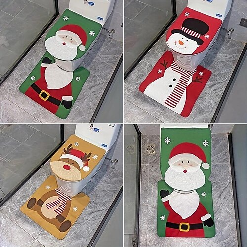 

Christmas Santa Claus Snowman Elk Toilet Mat Set, Creative Sanitary Accessories Decoration, Christmas Home Toilet Supplies Christmas Decorations Thanksgiving Gift