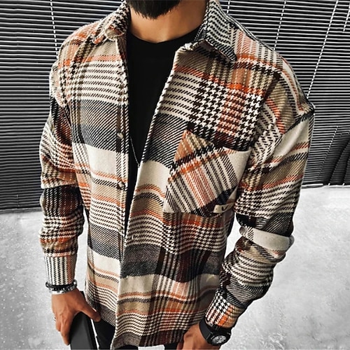  Herren Hemd Flanellhemd Kariertes Hemd Knopfhemd Overshirt Shacket Karo Outdoor Alltagskleidung Schwarz Gelb Rote Khaki Langarm Revers Herbst Winter Bekleidung