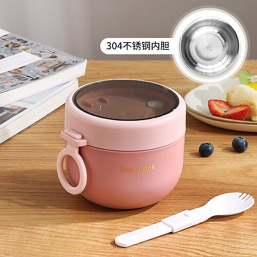 1pc 304 Stainless Steel Thermal Insulated Food Container & Soup