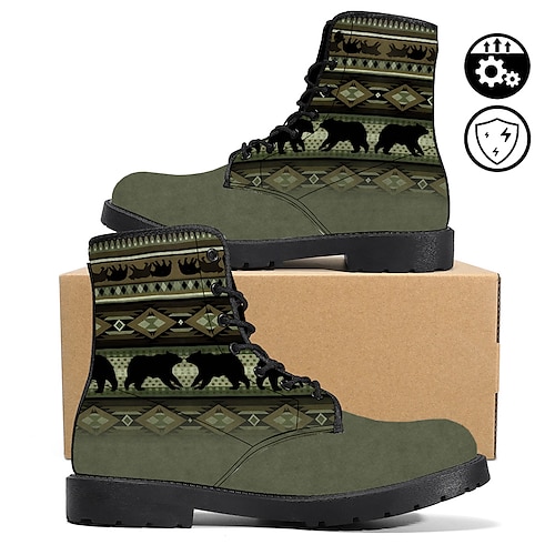 

Men's Boots Combat Boots Casual Boots 3D Print Printed Shoes Casual British Daily PU Comfortable Slip Resistant Mid-Calf Boots Lace-up Army Green Spring Fall Winter